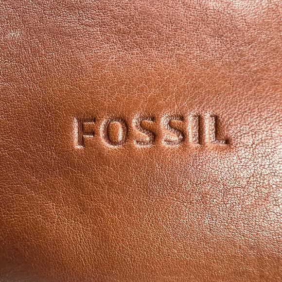 Fossil Emma Leather Tote Handbag Caramel Brown Large Capacity Laptop Zip Top - Picture 16 of 16